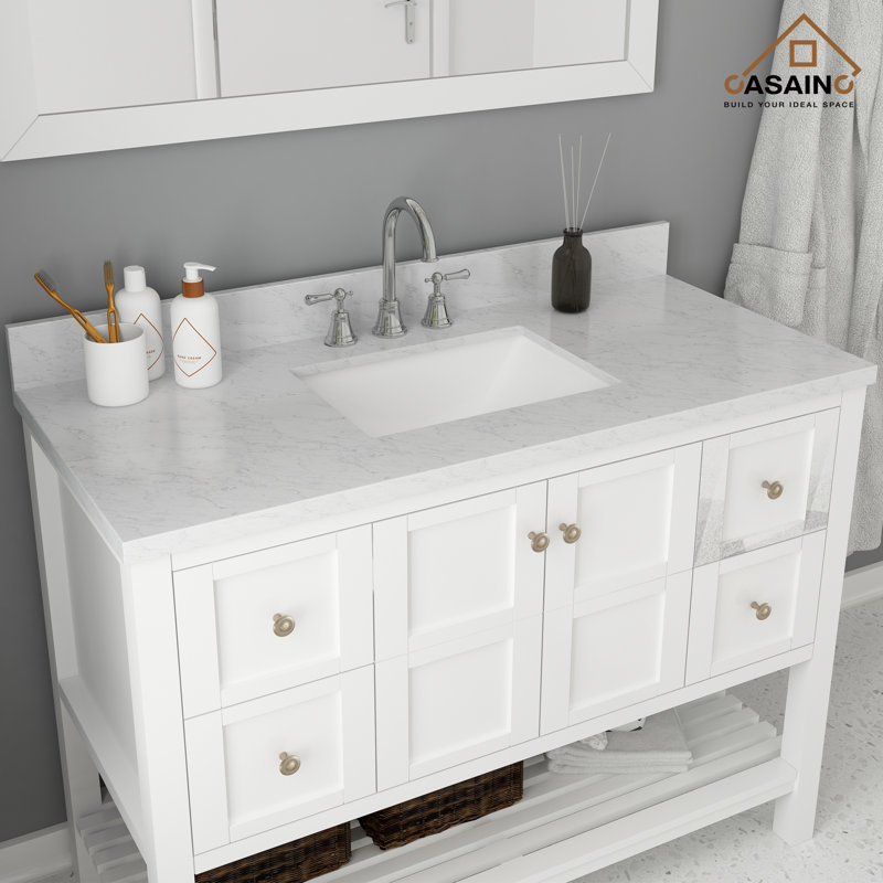CASAINC 49'' Marble Single Bathroom Vanity Top in White with Sink Wayfair